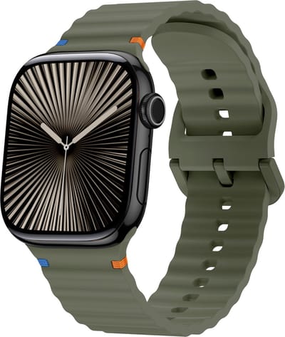 Strap-it Wave siliconen bandje met gespsluiting - geschikt voorApple Watch Series 1/2/3/4/5/6/7/8/9/10/11/SE/SE2/SE3 - Silicone band voor iWatch kleine maten 38mm 40mm 41mm 42mm (donkergroen)