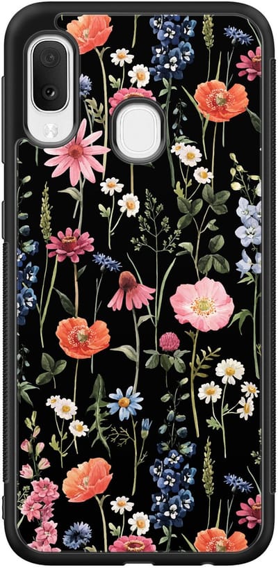 Leuke Telefoonhoesjes - Hoesje geschikt voor Samsung Galaxy A20e - Dark flowers - Backcover zwart - Bloemen - Zwart