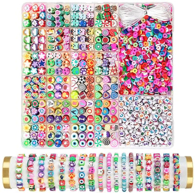 kralenset voor armbanden - 2300 stuks kralen om te rijgen, inclusief polymeerkleikralen, platte kleikralen, letterkralen en touw