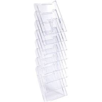 Exacompta wandbrochurehouder A4 verticaal 8 vakken glashelder, 26 mm vuldiepte, wandbevestiging incl., 25 jaar garantie