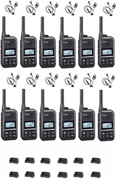 Set van 12 Icom IC-U20SR IP54 mini Portofoon met tafel lader en D-shape oortje