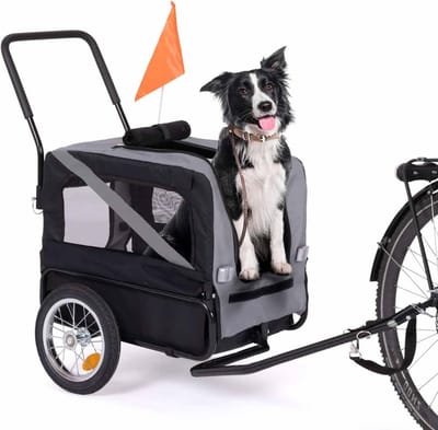Fietskar voor honden - Huisdier aanhanger - Fietstochten met dier - Dubbele opening - 128x52x102 cm - Zwart