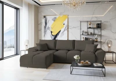 Hoekbank Slaapbank met Opbergruimte – Luxe Fluwelen L-Vorm Bank 289x189 cm – Uittrekbare Bedfunctie – Inclusief Kussens – Grafiet Grijs Velvet – Novihome