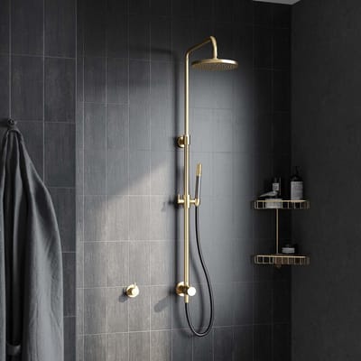 Hotbath Cobber - Stortdoucheset - 300 mm Hoofddouche - 360 mm Hartafstand - Glijstang - Staafmodel Handdouche - Verouderd Ijzer - Mat Glans - Opbouw - 1/2 Inch Aansluiting - V01