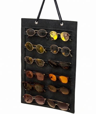 Zonnebrillen Organizer 12 Vakken - Zwart - Vilten Ophangbare Brillenhouder - Wandmontage - Ruimtebesparend - Ideaal voor Thuis, Studenten of Winkels - Brillen Opbergen & Display - Handige Brillen Opberger