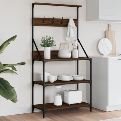 vidaXL - Bakkersrek - met - haken - 4-laags - bewerkt - hout - bruin - eikenkleurig