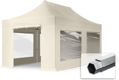 3x6 m Easy Up partytent Vouwpaviljoen met zijwanden (4 panorama), PROFESSIONAL alu 40mm, crème