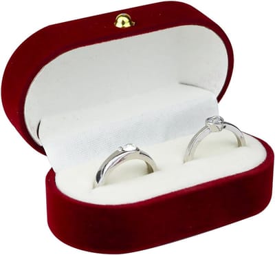 Elegante Ringdoos met 2 Compartimenten van Fluweel voor Verloving en Trouwerij, Luxe Sieraden Geschenkdoos voor Ringen, Oorbellen en Broches (Rood)