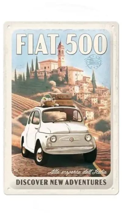 Metalen Bord 20x30 cm Fiat 500 New Adventures