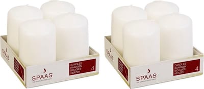 Spaas Stompkaarsen/zuilkaarsen - set van 8x - creme wit - D5 x H8 cm - 12 branduren