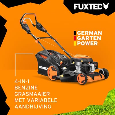 FUXTEC 4-in-1 Benzine Grasmaaier FX-RM5196PRO – 6 pk (4,4 kW) – 51 cm Maaibreedte – Flexibele Aandrijving – 4-Takt – Maaihoogte 25–75 mm – 60 L Grasopvangbak – Mulchen & Zij-uitworp