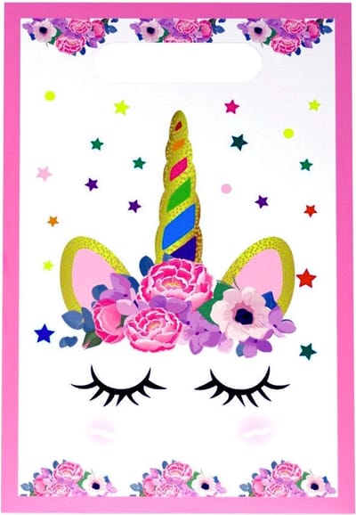 10x Plastic Uitdeelzakjes - Traktatie Zakjes Voor Uitdeelcadeautjes - Uitdeelzakjes Kinderfeestje - Uitdeeltasjes - Verjaardag - Feestje - 10 Stuks - 16.5x25cm - Unicorn / Eenhoorn