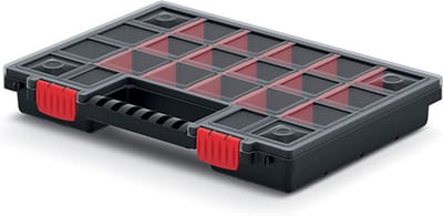 Kistenberg Sorteerbox/vakjes koffer - spijkers/schroeven/kleine spullen - 20 vaks - kunststof - zwart - 34 x 25 x 5 cm