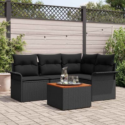 vidaXL - Tuinbank - Set - 5 - st - 4-Aantal - zitplaatsen - Zwart - poly - rattan