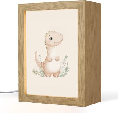 Nachtlampje 15x20 cm - Kinder lampje - Dinosaurus - Bladeren - Pastel - Tafellamp kinderkamer - Slaapkamer lamp - Bedlamp kinderen - Kinderlampje stopcontact - Wandlamp babykamer - Nachtlampjes