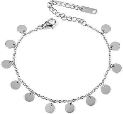 Dames Anklet - Enkelbandje Muntjes - Zomerse Stijl - Waterproof Stainless Steel - Verstelbaar - Zilverkleurig