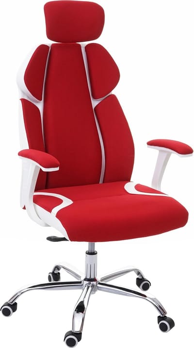 Bureaustoel MCW-F12, bureaustoel draaistoel directiestoel, schuiffunctie stof/textiel + kunstleer ~ rood/wit