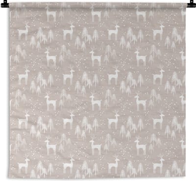 Wandkleed - Wanddoek - Patronen - Hert - Wit - Beige - 180x180 cm - Wandtapijt
