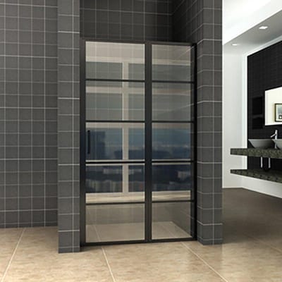 Wiesbaden Horizon nisdeur met vast deel en raster 900 x 2000 x 8mm nano helder glas/mat zwart