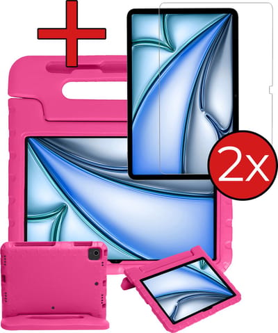 Hoesje - Geschikt voor Apple iPad Air (2024/2025/2026) - 11 inch - Met 2x Screenprotector - Kinderhoes - Shockproof Bumper - Kidsproof Case - Tablethoes - Kinder Hoes Cover - Roze