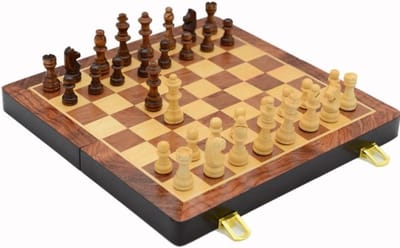Schaakspel Set - Houten Bord - Strategisch Spel - Semi-handgemaakt - 30x30cm - Beige Bruin