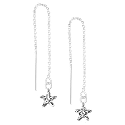 EAR IT UP - Doortrekoorbellen - Zeester - Starfish - Threader - Geoxideerd 925 sterling zilver - 32 x 7 mm - 1 paar