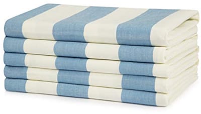Klassieke Gestreepte Katoenen Theedoeken Set van 5 | 45 x 70cm | Blauwe Streep | Absorberende Keukenhanddoeken