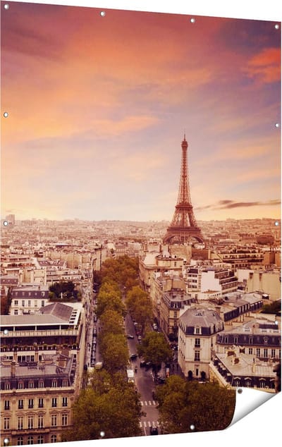 Gards Tuinposter Skyline Parijs met Eiffeltoren - 120x160 cm - Tuindoek - Tuindecoratie - Wanddecoratie buiten - Tuinschilderij