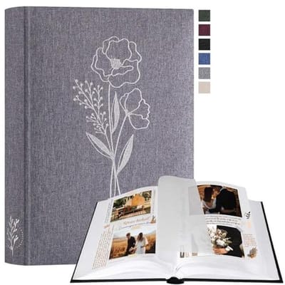 Creatief Fotoalbum voor Scrapbooking - Klein Linnen Doe-het-zelf Album met 60 Witte Pagina's en Cellofaanscheiders voor Foto's 9 x 13 cm, 10 x 15 cm en 13 x 18 cm