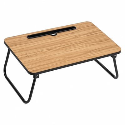 Bedtafel Inklapbaar 52,5 x 30 x 21,5 cm – Ontbijttafel met Tablethouder – Laptoptafel voor Bed & Bank – MDF Houtlook/Zwart