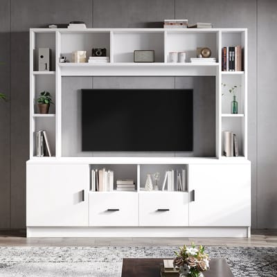 REDOM - TV-Meubelset Met 2 Kasten En 2 Laden - Modern - Woonkamer - Spaanplaat - Wit - 180 x 35 x 170 cm
