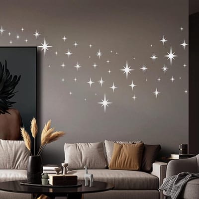 82 stuks 3D spiegel Sterrenspiegelstickers | Verwijderbare Ster Muurstickers | Acryl Sterstickers voor Woonkamer en Slaapkamer | Zilver