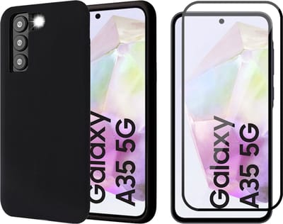 Hoesje geschikt voor Samsung Galaxy A35 - Screenprotector Volledig Dekkend Glas - Mat Back Case Zwart