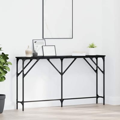 Smal bijzettafel - Gangtafel entree - Decoratie opbergen - Industriële look - 140 x 23 x 75 cm - Zwart eiken