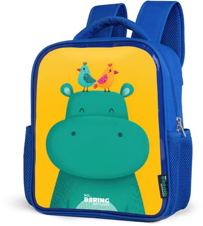 NoBoringSuitcases.com® - Rugzak blauw - Schooltas jongens - Blauw nijlpaard op een gele achtergrond - Kinder rugtas jongen - Boekentas kind - Kinderrugzak voor school - Schoolrugzak