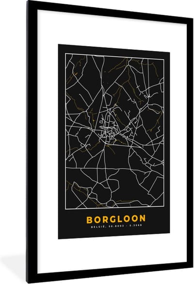 Fotolijst incl. Poster - Goud - Borgloon - Stadskaart - Plattegrond - Kaart - 80x120 cm - Posterlijst