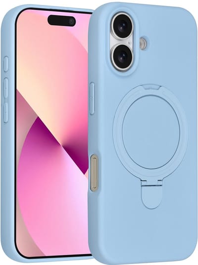 TUNIQ telefoonhoesje voor Apple iPhone 16 - MagSafe met ringstand - Babyblauw