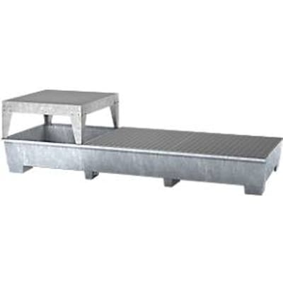 IBC-station ASECOS, staal, met rooster, vulblok en vorkheftruckschoenen, 1000 l opvangvolume, B 3280 x D 1300 x H 820 mm, gegalvaniseerd