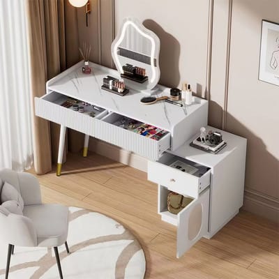 Make-uptafel met LED-spiegel en verlichting - slaapkamer make-uptafel set - met lade - 100x40x75 cm - wit - zonder kruk