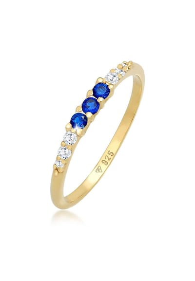 Elli - Ring - Elegante damesring met zirkonia kristallen en synthetische saffier in 925 sterlingzilver, verguld - Dames