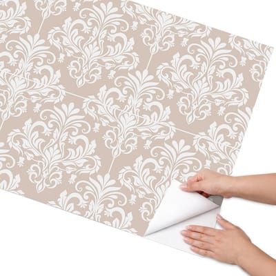 Coloray Meubel Wrap Folie - Beige Meubelfolie - 75x150 cm - Meubelfolie Zelfklevend Plantsymmetrie - Wrapfolie Keuken - Klassiek Meubelfolie - Decoratiefolie - Tafeldecoratie - Achtergronden en patronen