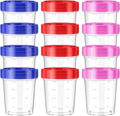 12 stuks kleinschalige plastic containers voor levensmiddelen, transparante maatbekers met deksel, mengbeker en bekers met schaal