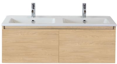 Frozen Badmeubelset 120 cm - Greeplijst in Kleur - Casella Oak - Keramische Wastafel Wit Dubbel 2 Kraangaten