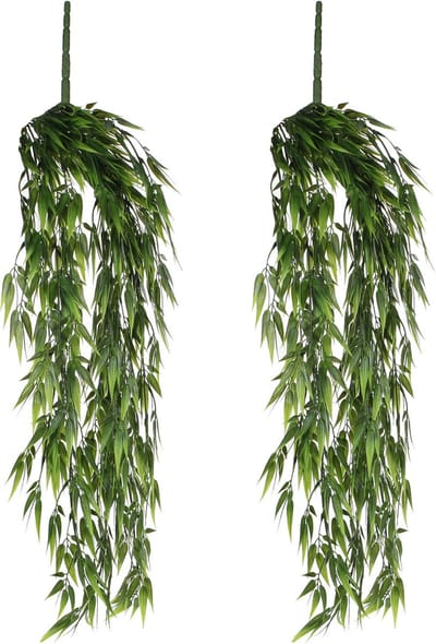 Mica decorations Bamboe kunstplant hangplant - Set van 2x stuks - groen hangend - 80 x 20 cm