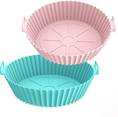 Famanu – Siliconen bakvormen voor airfryer - herbruikbare airfryer mand - accessoires voor airfryer met handgrepen - anti-aanbakmand - blauw en bruin