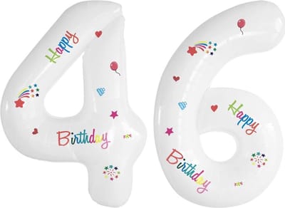 Folie Ballonnen Cijfers 46 Jaar Happy Birthday Verjaardag Versiering Cijferballon Folieballon Cijfer Ballonnen Wit 70 Cm