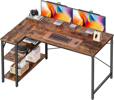 Hoekbureau met Opbergrekken voor Thuiswerk en Gaming - Verstelbare 2-laagse Planken