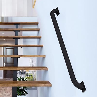 Trapleuning Metaal - Steunstang Wand - Veiligheid Binnen - Roestwerende Coating - Aanpasbaar 30-600cm - Zwart