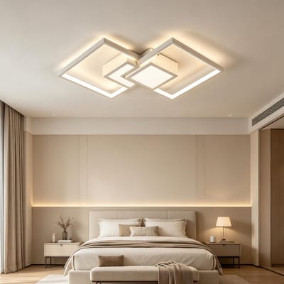 Epochglo Moderne LED Plafondlamp met Geheugenfunctie, Timer & Nachtlampje - Wit Plafonnière (60x37cm) - 35W 3150LM - Geometrisch Rechthoekig Design - Dimbaar met Afstandsbediening (3000K-6500K) - Plafondverlichting voor Woonkamer & Slaapkamer