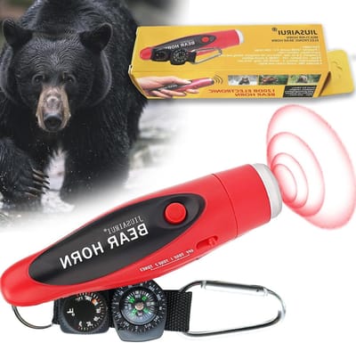 Elektrisch Lucht Hoorn - Beestenhoorn Wekker - Wandelen Beren Afschrikken - Met Kompas Thermometer - 120dB - Rood